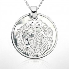 COLGANTE PLATA FONDO NACAR MEDICINA CON CADENA Ø 25mm